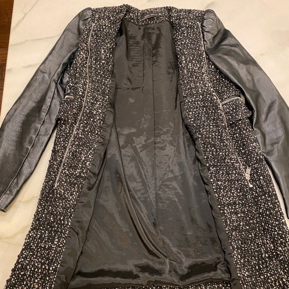 Zara Woman Jacket Size Small Black Boucle Tweed Leather Sleeve - Picture 10 of 12